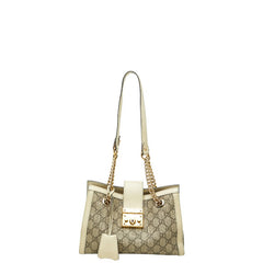 グッチ GGスプリーム パドロック チェーン ショルダーバッグ 498156 ベージュ アイボリー レザー PVC レディース GUCCI 【中古】