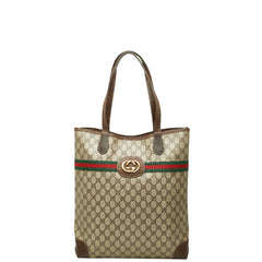 グッチ オールドグッチ GGスプリーム シェリーライン トートバッグ ショルダーバッグ ベージュ ブラウン PVC レザー レディース GUCCI 【中古】