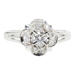 Pt900 プラチナ ダイヤモンド ダイヤ0.12ct ダイヤ0.10ct フラワーモチーフ リング 指輪 レディース 8号 【中古】