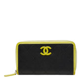 シャネル ココマーク マトラッセ ラウンドファスナー 長財布 ブラック イエロー レザー レディース CHANEL 【中古】