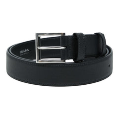 プラダ 三角ロゴプレート サフィアーノ ベルト サイズ110/44 2CC672 ブラック シルバー レザー メタル メンズ PRADA 【中古】
