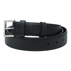 プラダ 三角ロゴプレート サフィアーノ ベルト サイズ110/44 2CC672 ブラック シルバー レザー メタル メンズ PRADA 【中古】