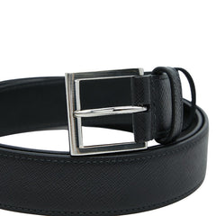 プラダ 三角ロゴプレート サフィアーノ ベルト サイズ110/44 2CC672 ブラック シルバー レザー メタル メンズ PRADA 【中古】