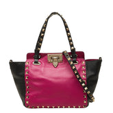 ヴァレンティノ ロックスタッズ ハンドバッグ ショルダーバッグ 2WAY ピンク ブラック レザー レディース VALENTINO 【中古】
