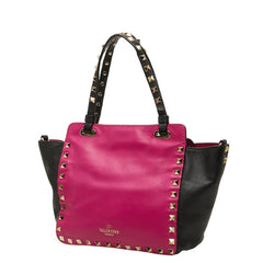 ヴァレンティノ ロックスタッズ ハンドバッグ ショルダーバッグ 2WAY ピンク ブラック レザー レディース VALENTINO 【中古】