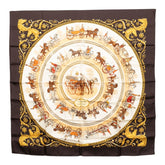 エルメス カレ90 LA PROMENADE DE LONGCHAMPS ロンシャンへの散歩 スカーフ ブラウン マルチカラー シルク レディース HERMES 【中古】