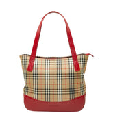 バーバリー ノバチェック トートバッグ ハンドバッグ ベージュ レッド キャンバス レザー レディース BURBERRY 【中古】