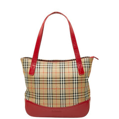 バーバリー ノバチェック トートバッグ ハンドバッグ ベージュ レッド キャンバス レザー レディース BURBERRY 【中古】