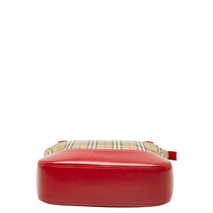バーバリー ノバチェック トートバッグ ハンドバッグ ベージュ レッド キャンバス レザー レディース BURBERRY 【中古】