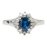Pt900 プラチナ サファイア サファイア1.00ct ダイヤ0.24ct フラワーモチーフ リング 指輪 レディース 17号 【中古】