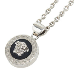 ヴェルサーチェ メドゥーサ チェーン ラウンド ペンダント ネックレス シルバー ブラック メタル レディース VERSACE 【中古】