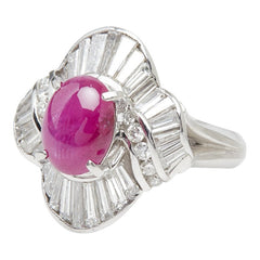 Pt900 プラチナ ルビー ルビー4.19ct ダイヤ2.08ct フラワーモチーフ リング 指輪 レディース 13.5号 【中古】