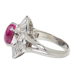 Pt900 プラチナ ルビー ルビー4.19ct ダイヤ2.08ct フラワーモチーフ リング 指輪 レディース 13.5号 【中古】