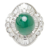 Pt900 プラチナ ヒスイ ジェダイト 翡翠7.13ct ダイヤ1.71ct フラワーモチーフ リング 指輪 レディース 14号 【中古】