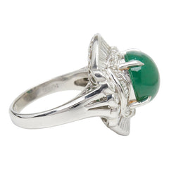Pt900 プラチナ ヒスイ ジェダイト 翡翠7.13ct ダイヤ1.71ct フラワーモチーフ リング 指輪 レディース 14号 【中古】