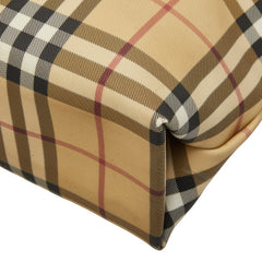 バーバリー ノバチェック ハンドバッグ ベージュ ブラック PVC レザー レディース BURBERRY 【中古】