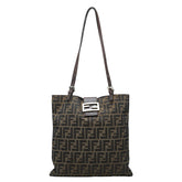 フェンディ ズッカ トートバッグ 肩掛け ショルダーバッグ ブラウン キャンバス レザー レディース FENDI 【中古】
