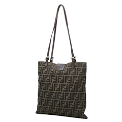 フェンディ ズッカ トートバッグ 肩掛け ショルダーバッグ ブラウン キャンバス レザー レディース FENDI 【中古】