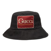 グッチ ロゴ ラベル バケットハット 帽子 サイズ S/57 627174 ブラック レッド コットン レディース GUCCI 【中古】