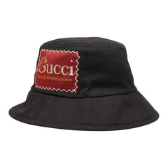 グッチ ロゴ ラベル バケットハット 帽子 サイズ S/57 627174 ブラック レッド コットン レディース GUCCI 【中古】