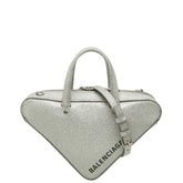 バレンシアガ トライアングル ダッフル ハンドバッグ ショルダーバッグ 2WAY 531048 シルバー レザー レディース BALENCIAGA 【中古】