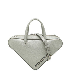 バレンシアガ トライアングル ダッフル ハンドバッグ ショルダーバッグ 2WAY 531048 シルバー レザー レディース BALENCIAGA 【中古】