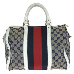 グッチ シェリーライン ハンドバッグ ショルダーバッグ 2WAY 247205 ネイビー マルチカラー キャンバス レザー レディース GUCCI 中古