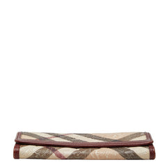 バーバリー ノバチェック 長財布 ベージュ ワインレッド PVC レザー レディース BURBERRY 【中古】