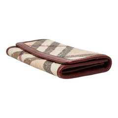 バーバリー ノバチェック 長財布 ベージュ ワインレッド PVC レザー レディース BURBERRY 【中古】