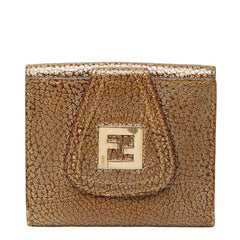 フェンディ 二つ折り財布 ゴールド レザー レディース FENDI 【中古】