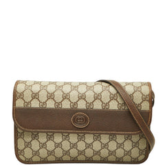 グッチ GGスプリーム 斜め掛け ショルダーバッグ ベージュ ブラウン PVC レザー レディース GUCCI 【中古】