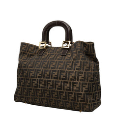 フェンディ ズッカ ハンドバッグ トートバッグ ブラウン キャンバス レザー レディース FENDI 【中古】