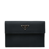 プラダ 三角ロゴプレート 三つ折り財布 ブラック ナイロン レザー レディース PRADA 【中古】