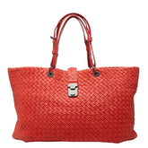 ボッテガヴェネタ イントレチャート トートバッグ レッド レザー レディース BOTTEGAVENETA 【中古】