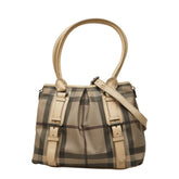 バーバリー スモークドチェック ノースフィールド ハンドバッグ ショルダーバッグ 2WAY グレー ベージュ PVC レザー レディース BURBERRY 【中古】