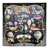 エルメス カレ90 LES FOLIES DU CIEL 大空の狂気 スカーフ ブラック マルチカラー シルク レディース HERMES 【中古】