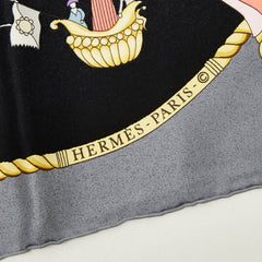 エルメス カレ90 LES FOLIES DU CIEL 大空の狂気 スカーフ ブラック マルチカラー シルク レディース HERMES 【中古】