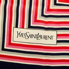 サンローラン ヴィンテージ ロゴ スカーフ ネイビー レッド系 シルク レディース SAINT LAURENT 【中古】