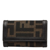フェンディ ズッカ キーケース 8AP002 ブラウン ベージュ キャンバス レザー レディース FENDI 【中古】