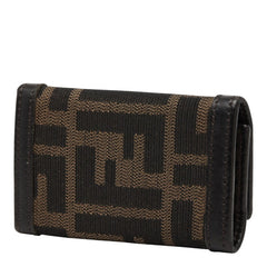 フェンディ ズッカ キーケース 8AP002 ブラウン ベージュ キャンバス レザー レディース FENDI 【中古】