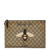 グッチ GGスプリーム ビー プリント クラッチバッグ セカンドバッグ 473904 ベージュ ブラック PVC レザー レディース GUCCI 【中古】