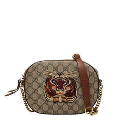 グッチ GGスプリーム タイガー クロスバッグ 斜め掛け ショルダーバッグ 409535 ブラウン ベージュ PVC レザー レディース GUCCI 【中古】