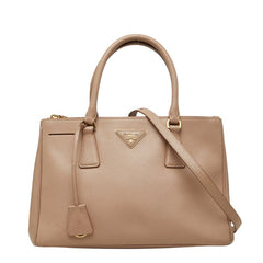 プラダ ガレリア 三角ロゴプレート ハンドバッグ ショルダーバッグ 2WAY ベージュ サフィアーノレザー レディース PRADA 【中古】