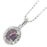 K18WG ホワイトゴールド ブラックオパール ブラックオパール0.39ct ダイヤ0.25ct ペンダント ネックレス レディース 【中古】