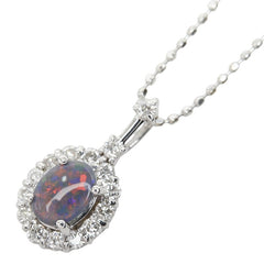 K18WG ホワイトゴールド ブラックオパール ブラックオパール0.39ct ダイヤ0.25ct ペンダント ネックレス レディース 【中古】