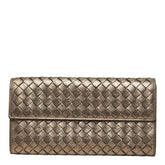 ボッテガヴェネタ イントレチャート 長財布 150509 V0041 1203 シャンパンゴールド レザー レディース BOTTEGAVENETA 【中古】