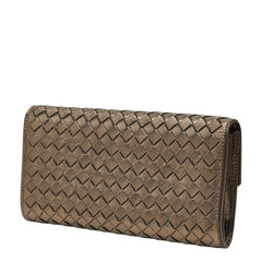 ボッテガヴェネタ イントレチャート 長財布 150509 V0041 1203 シャンパンゴールド レザー レディース BOTTEGAVENETA 【中古】
