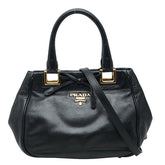 プラダ ハンドバッグ 2WAY ショルダーバッグ ブラック ゴールド レザー レディース PRADA 【中古】