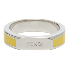 フェンディ ロゴ リング 指輪 #M シルバー イエロー メタル メンズ FENDI 【中古】