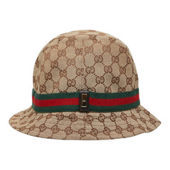 グッチ GGキャンバス シェリーライン バケットハット サイズ:L ベージュ ブラウン ポリエステル コットン レディース GUCCI 【中古】